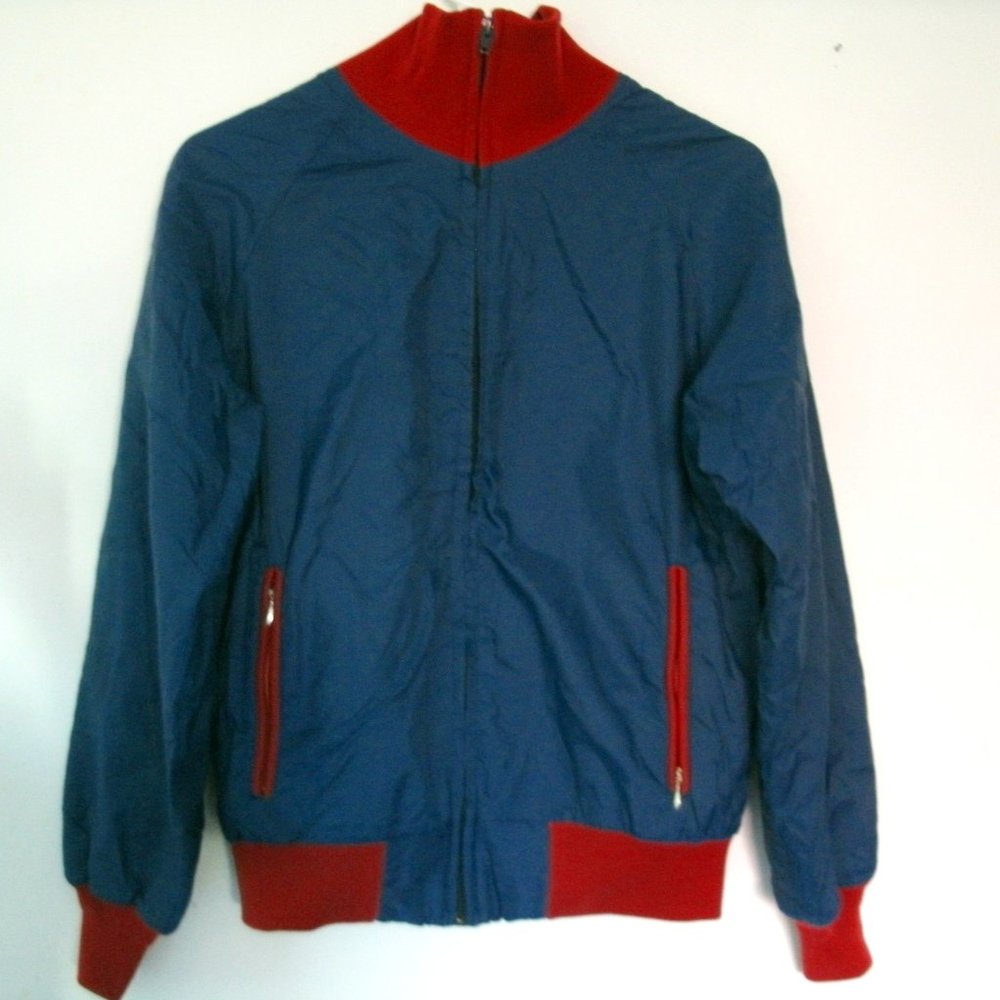 Vintage 80s Bomber Jacket Windbreaker Navy Red Sunbuster